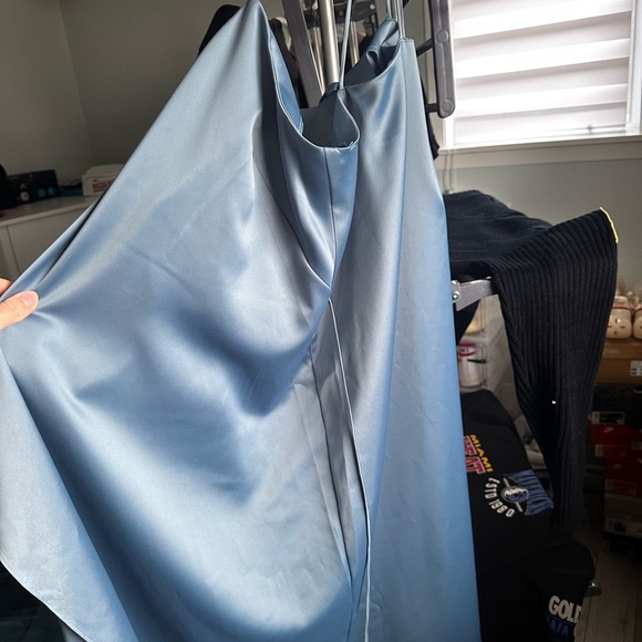 Fourteenth Place Satin Feel Blue Slip Wrap Dress - Picture 3 of 11